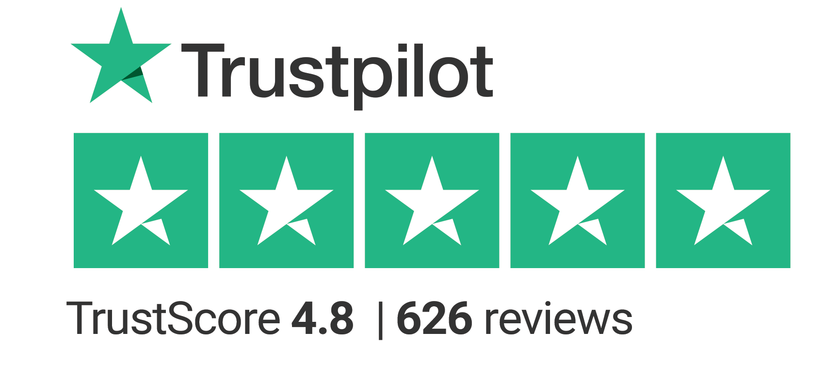 Trustpilot 4.8 rating from 626 reviews
